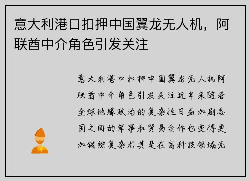 意大利港口扣押中国翼龙无人机，阿联酋中介角色引发关注