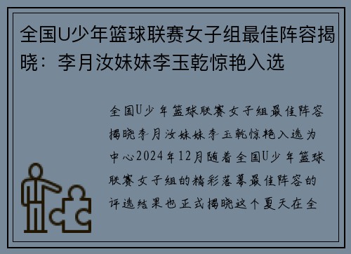 全国U少年篮球联赛女子组最佳阵容揭晓：李月汝妹妹李玉乾惊艳入选